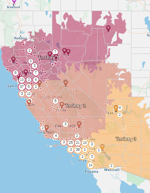 Location mapping software used to create sales territories