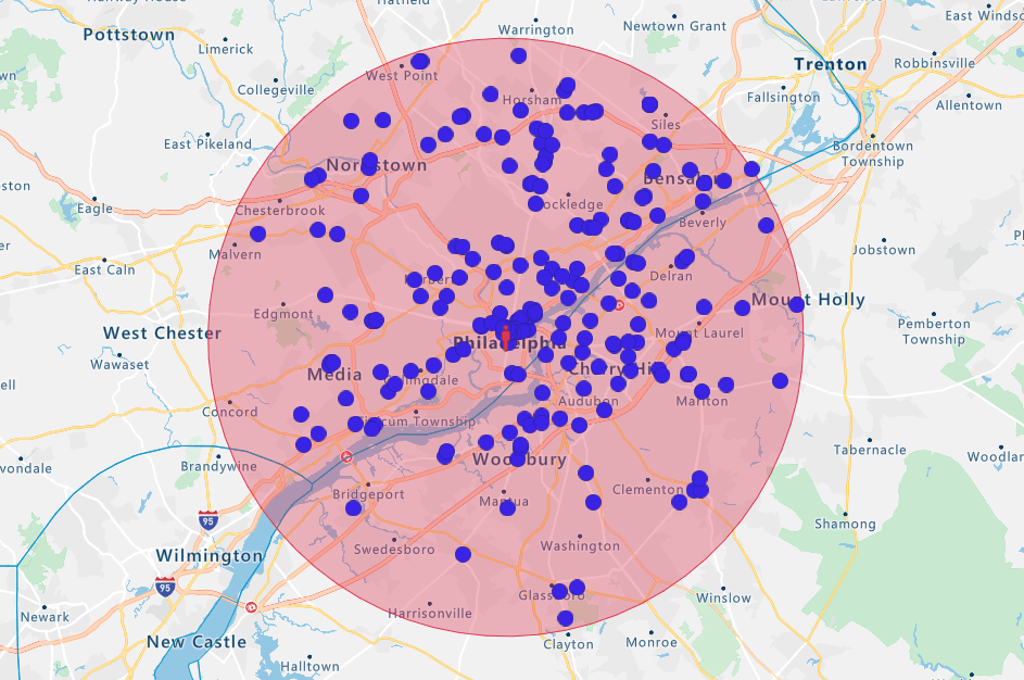 Distance Radius Map Example 