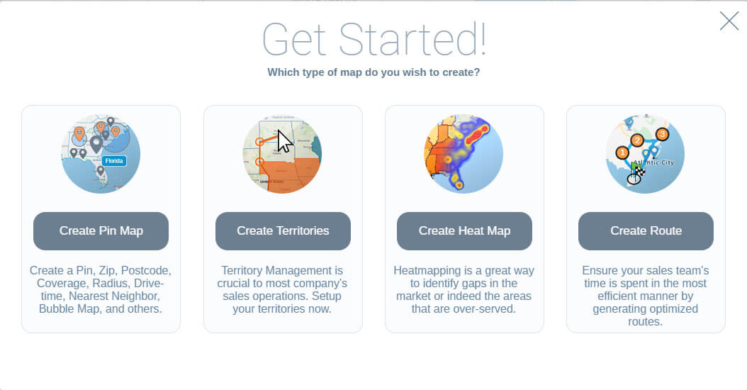 The first screen you'll see after signing up for a free trial. Select Create Territories.