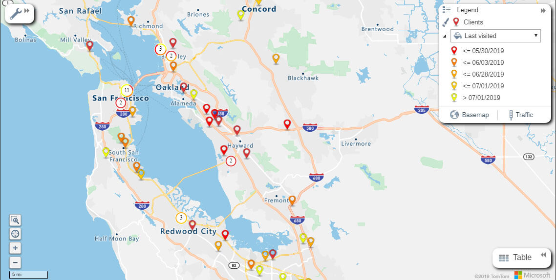 Pin map to track clients for renewal in field sales