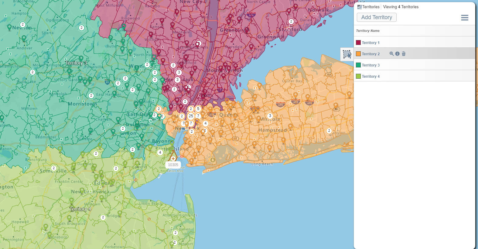 Roughly drawn in sales territories