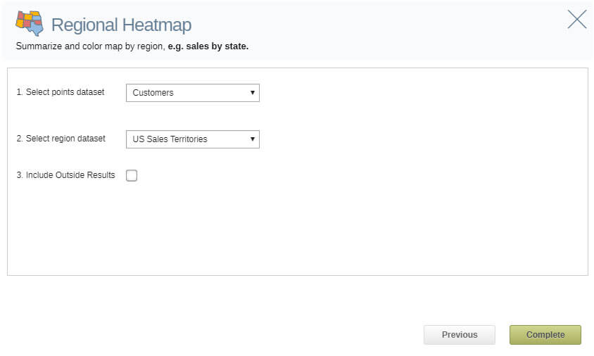 The regional heat map control panel