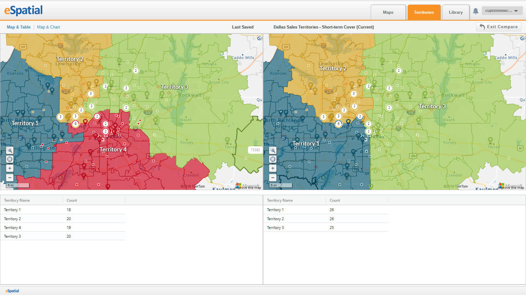 The compare tool lets you compare your current territory to your last save.