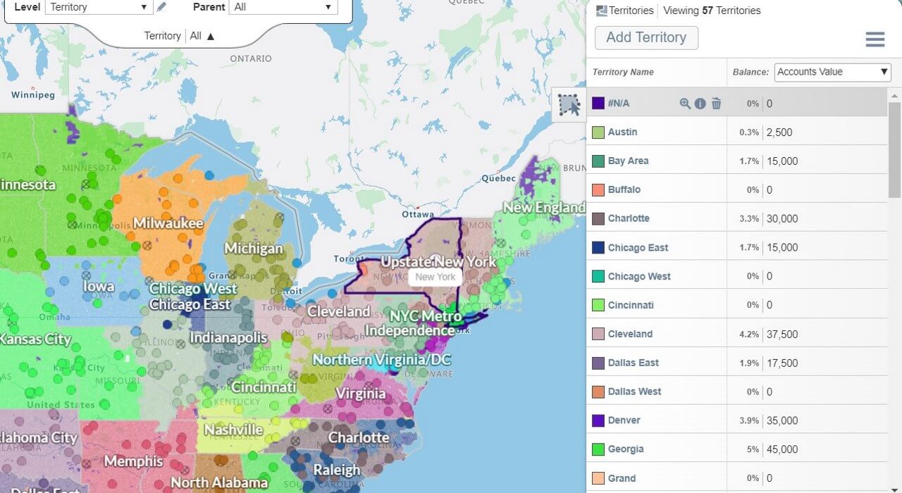 Sales territory plan created with mapping software