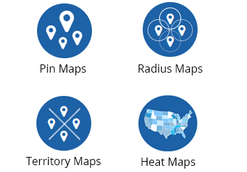 Other functions include pin maps, radius maps, territory maps and heat maps