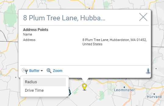 Click on a point to create a ZIP code radius