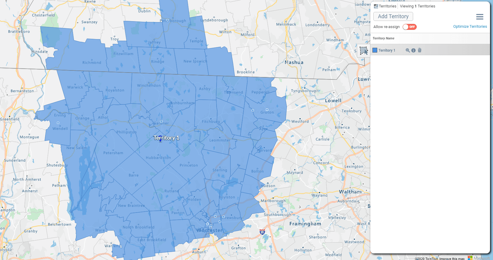 Territories can also be built quickly and easily using the radius function.