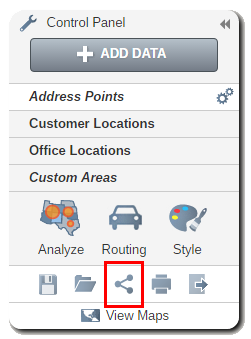 Share your maps by clicking the share icon in the control panel