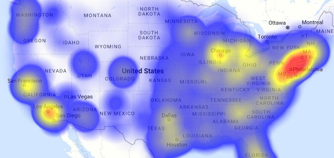 Hot spot geo map of the United States